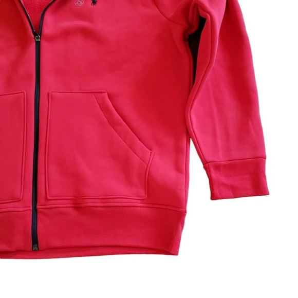 New Mens Polo Ralph Lauren Double Knit Red Fleece Full Zip Hoodie Track Jacket - Picture 2 of 4
